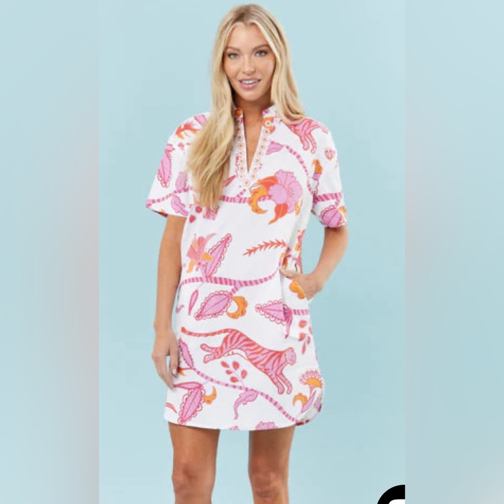 NWT Sheridan French Rhodes Mini Dress White + Pink Jungle